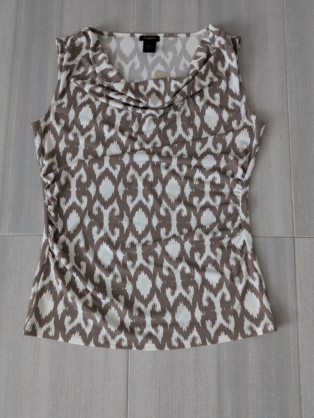 Ann Taylor Taupe & White Sleeveless Cowl Neck Top NWT